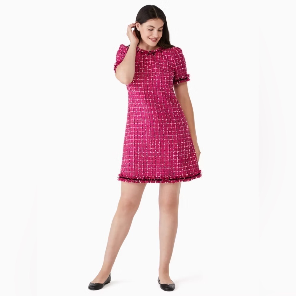 Kate Spade festive tweed dress 6 pink and black classy classic